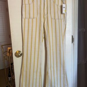 ANTHROPOLOGIE cream and yellow pinstripe flare jeans NWT